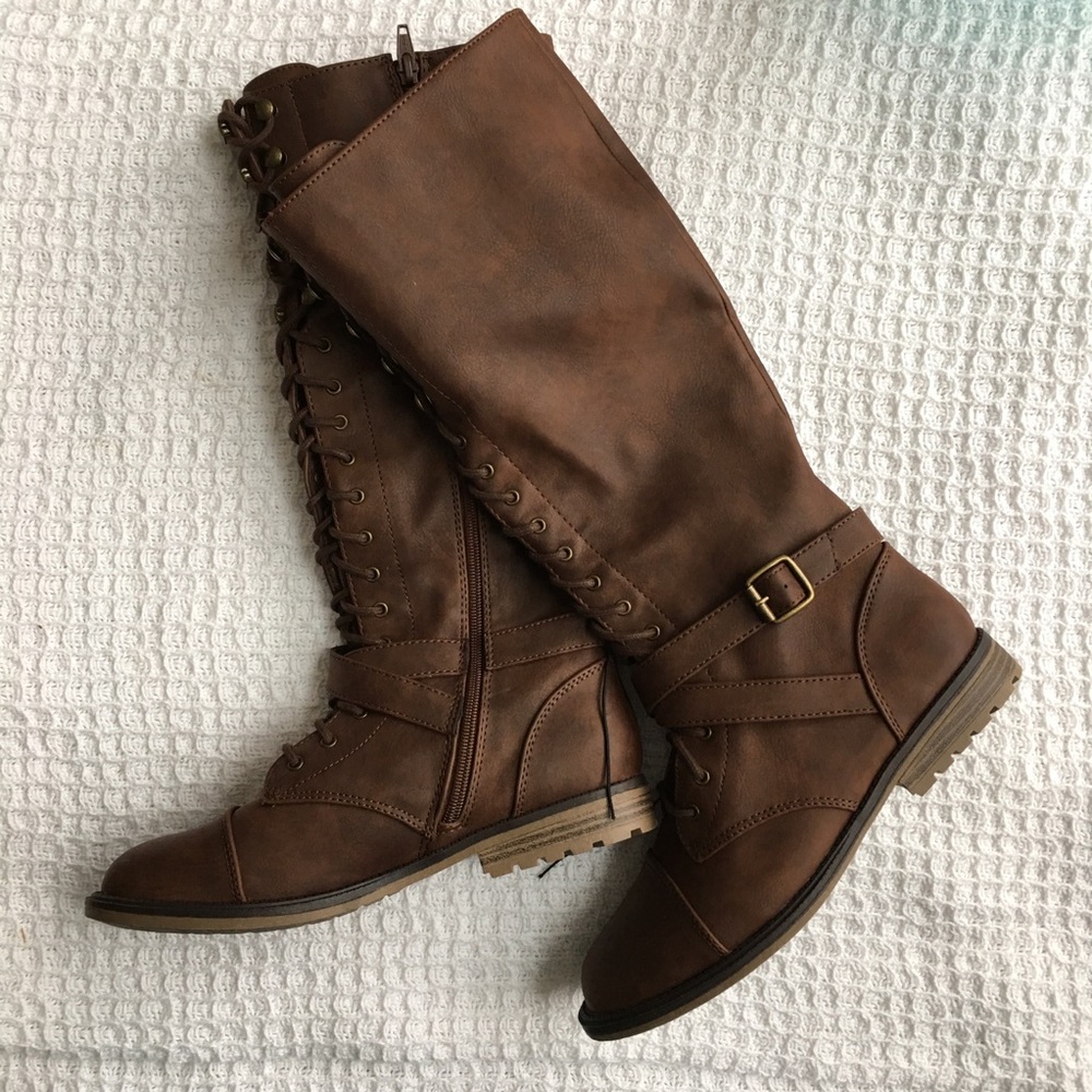 LAST PAIR Mossimo Magda Brown Lace Riding Boots - Picture 4 of 5